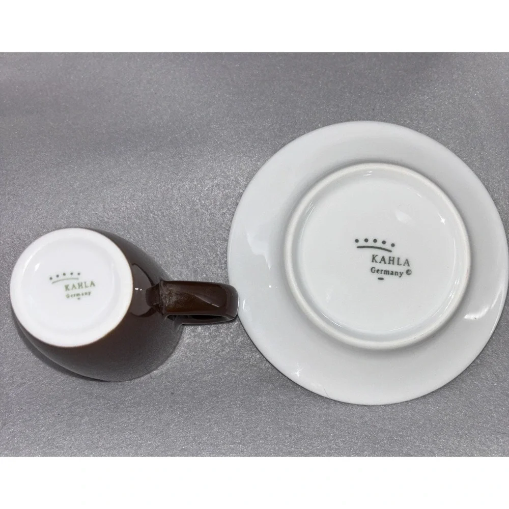 Kahla Germany  Demitasse Espresso Cups & Saucers Brown White Green 3‎ Sets EUC